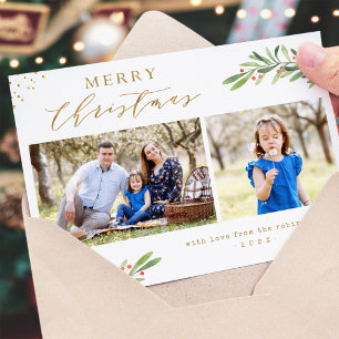 Tarjeta Festiva Niños de la familia Gold Merry Christmas Greeting