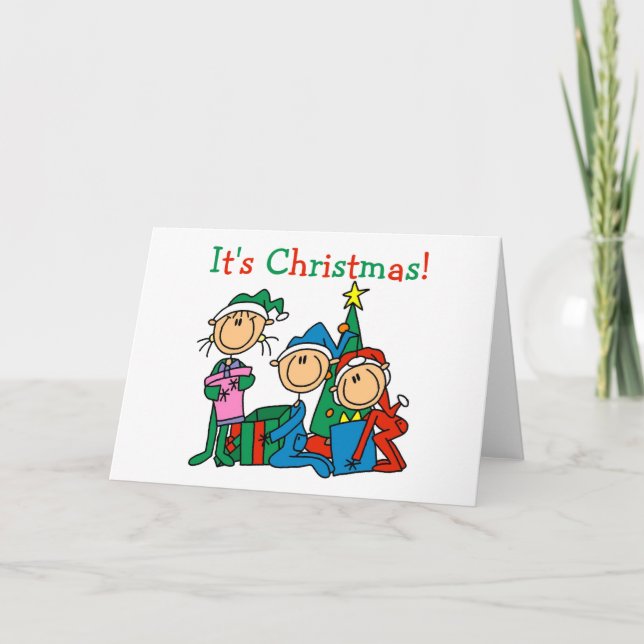 Tarjeta Festiva Niños de la figura del palo Son camisetas y regalo (Anverso)