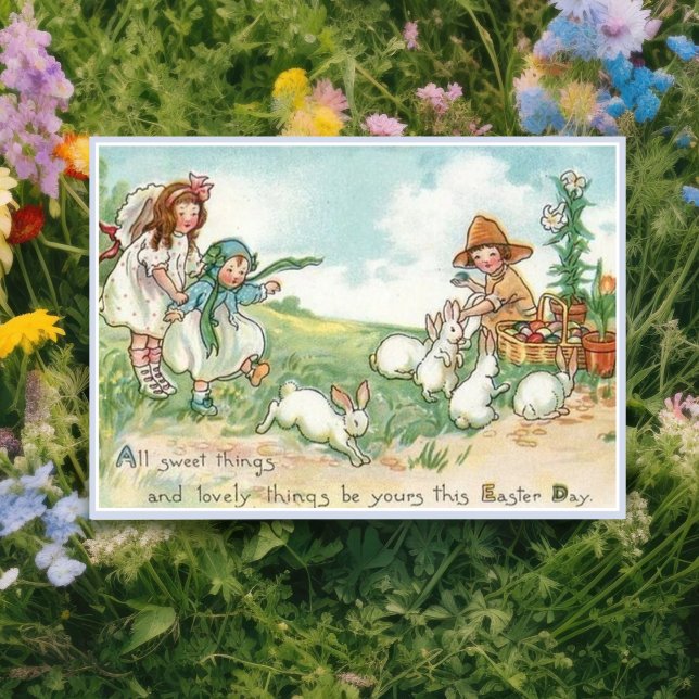 Tarjeta Festiva Niños de Pascua y conejitos de Pascua (Subido por el creador)
