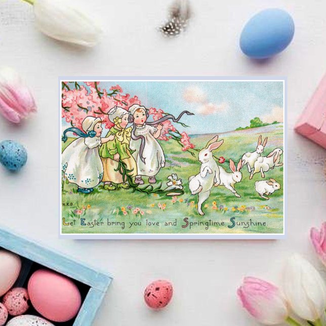Tarjeta Festiva Niños de Pascua y conejitos de Pascua (Subido por el creador)
