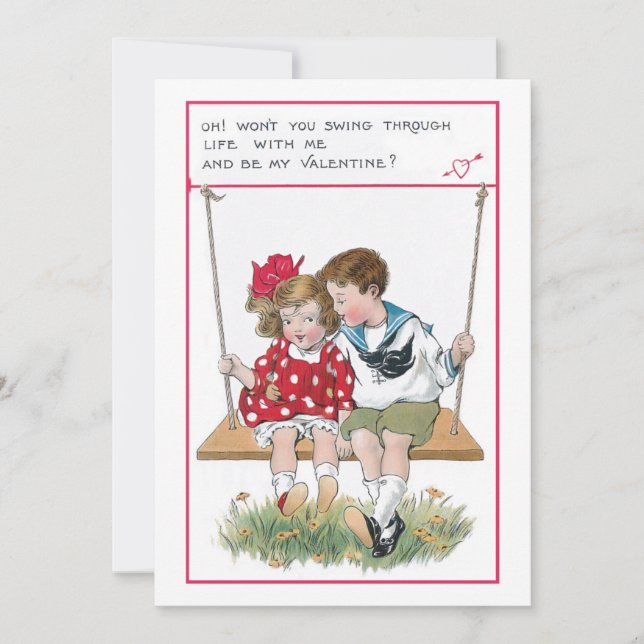 Tarjeta Festiva Niños de San Valentín cutáneos en el ala (Anverso)