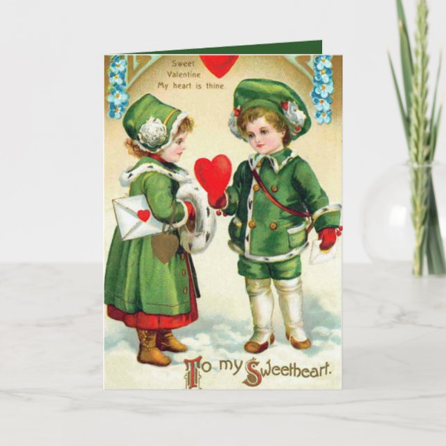Tarjeta Festiva Niños de San Valentín victorianos añaden sentimien (Anverso)