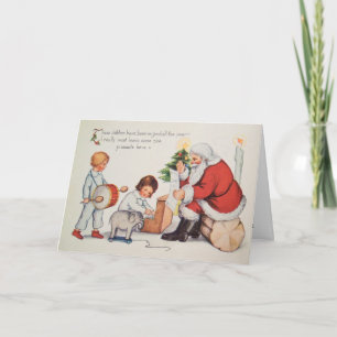 Tarjeta Festiva Niños de Santa Navidades de Vintage