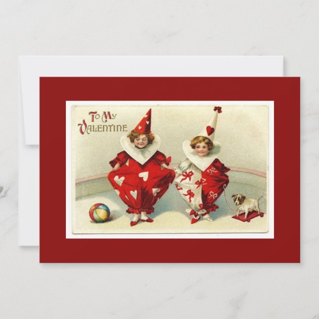 Tarjeta Festiva Niños de Valentines Cute Vintage (Anverso)