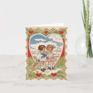 Tarjeta Festiva Niños Día de San Valentín victorianos de época en