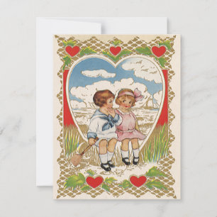 Tarjeta Festiva Niños Día de San Valentín victorianos de época en