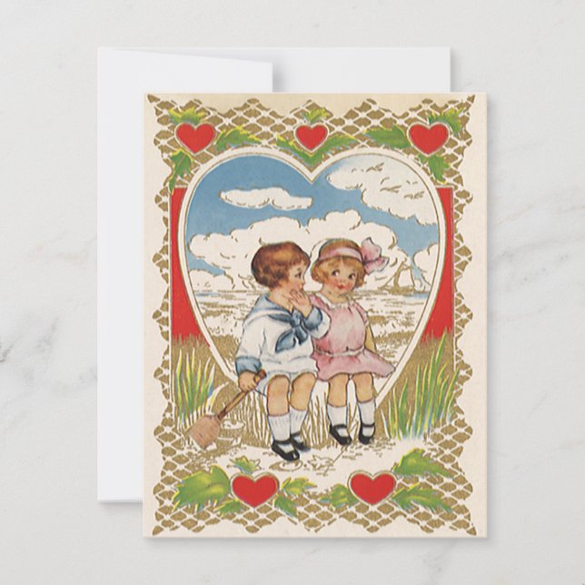 Tarjeta Festiva Niños Día de San Valentín victorianos de época en  (Anverso)