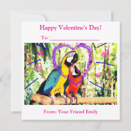 Tarjeta Festiva Niños divertidos en clase con loros de amor de San