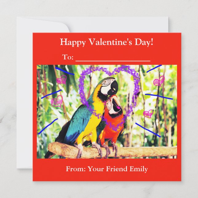 Tarjeta Festiva Niños divertidos en clase con loros de amor de San (Anverso)