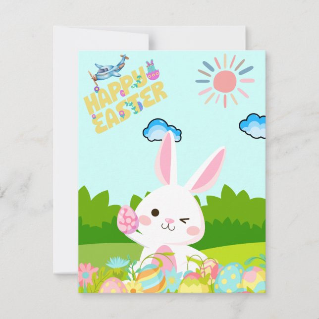 Tarjeta Festiva Niños educados Green Nature Bunny Egy Happy Easter (Anverso)