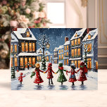 Tarjeta Festiva Niños escolarizados en Navidades de aldeas nevadas<br><div class="desc">¡Comparte el espíritu festivo con nuestros niños cargando en tarjeta de vacaciones para Navidades de Snowy Village! Esta encantadora tarjeta cuenta con un encantador ilustracion de niños encantadoramente cuidados en un pintoresco pueblo de nieve, que capta el calor y la magia de los Navidades. Perfecto para enviar sentidos saludos de...</div>