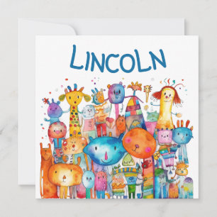 Tarjeta Festiva Niños felices dibujando animales de granja