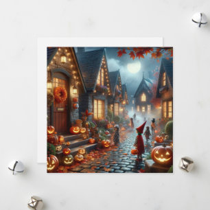 Tarjeta Festiva Niños haciendo travesuras o tratando en Halloween