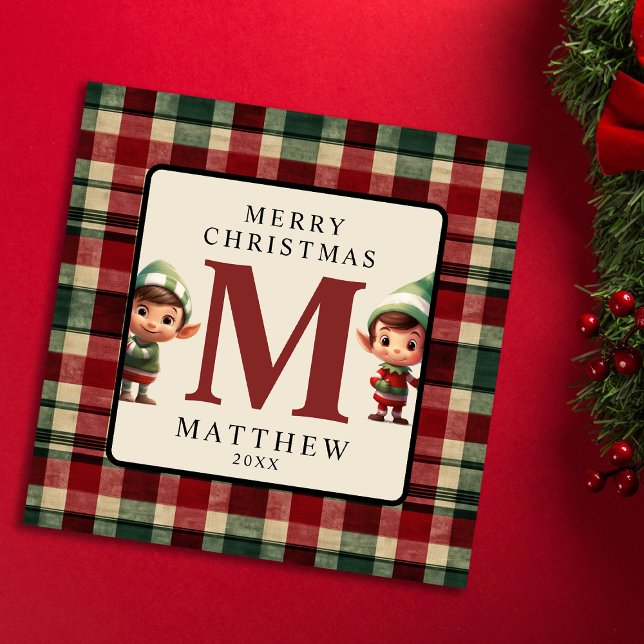 Tarjeta Festiva Niños Monogramas Navidades Navidades Elf Photo (Subido por el creador)