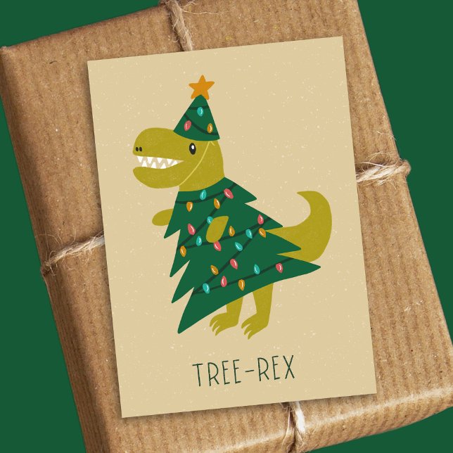 Tarjeta Festiva Niños Navidades de Dinosaurios de Árbol Simple (Subido por el creador)
