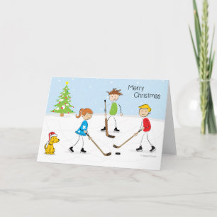 Tarjeta Festiva Niños navidades de hockey