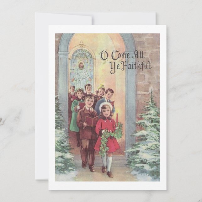 Tarjeta Festiva Niños Navidades De Invierno De La Iglesia (Anverso)