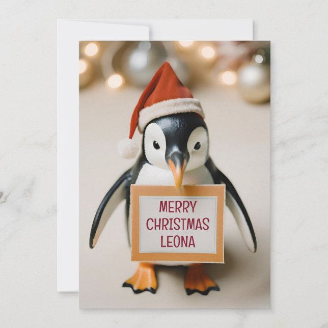Tarjeta Festiva Niños Navidades de Novedad de pingüinos personaliz (Anverso)