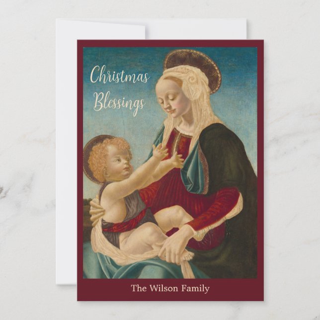 Tarjeta Festiva Niños Navidades religiosos de Madonna bendicen a P (Anverso)