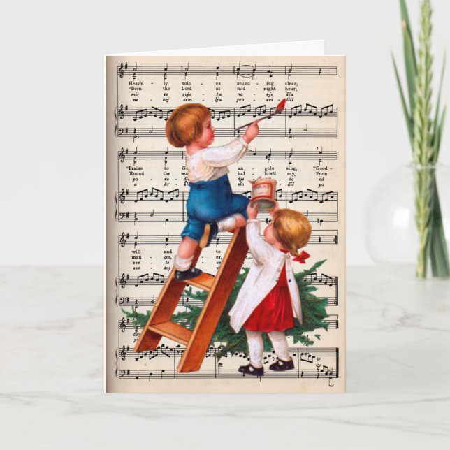Tarjeta Festiva Niños Pintando Música de Caroling (Anverso)