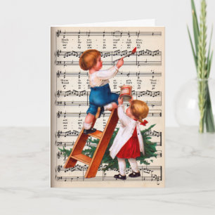 Tarjeta Festiva Niños Pintando Música de Caroling