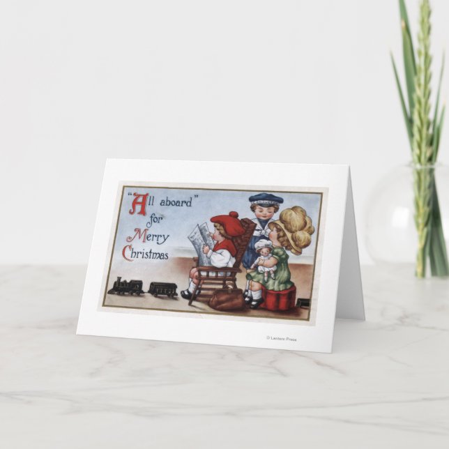 Tarjeta Festiva Niños que pretenden estar en un tren (Anverso)