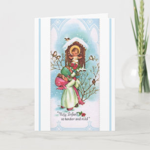 Tarjeta Festiva Niños que traen rosas al bebé Jesús