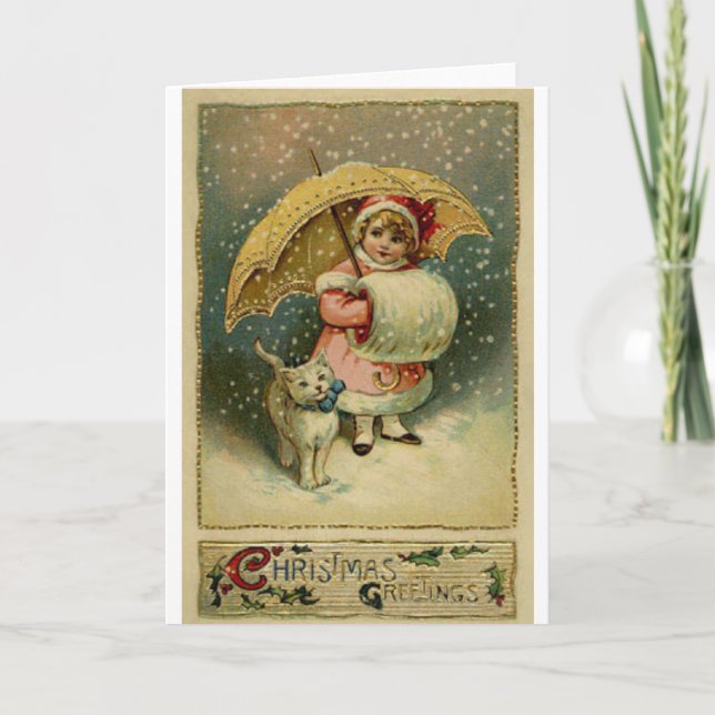 Tarjeta Festiva Niños retro de la época victoriana y Navidades de  (Anverso)