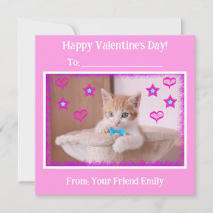 Tarjeta Festiva Niños Rosa Gatito Funky Clase Día de San Valentín
