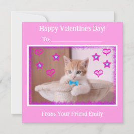 Tarjeta Festiva Niños rosas Funky Gatito en clase San Valentín