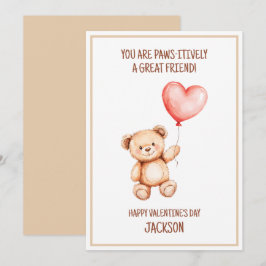 Tarjeta Festiva Niños Teddy Bear Cute Acuarela Corazón San Valentí