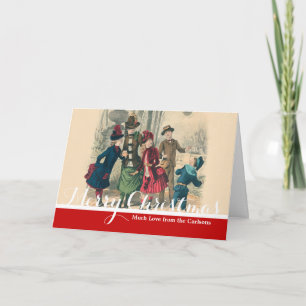 Tarjeta Festiva Niños Victorianos Antiguos Juegan con Pelota 1880