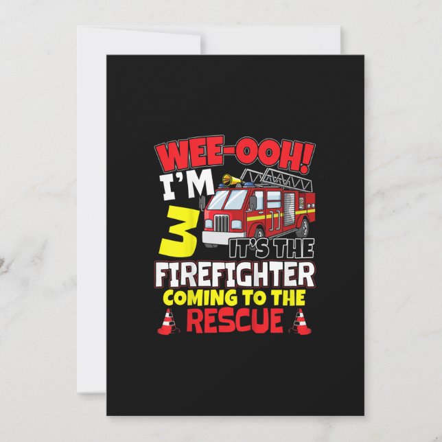 Tarjeta Festiva Niños WEE-OOH! Tengo 3 Bombero Camión de Bomberos  (Anverso)