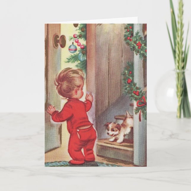 Tarjeta Festiva Niños y Navidades de pipa de la época (Anverso)