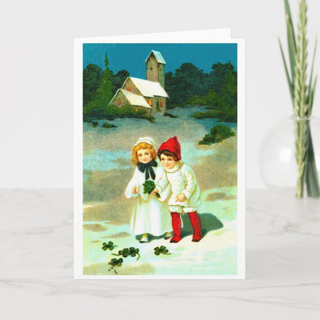 Tarjeta Festiva Niños y trébol (Anverso)