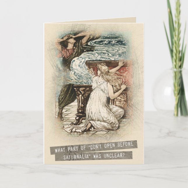 Tarjeta Festiva ¡No abras antes de Saturnalia! (Anverso)