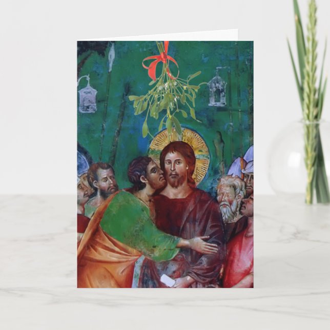 Tarjeta Festiva No consiga cogido debajo del muérdago (Anverso)