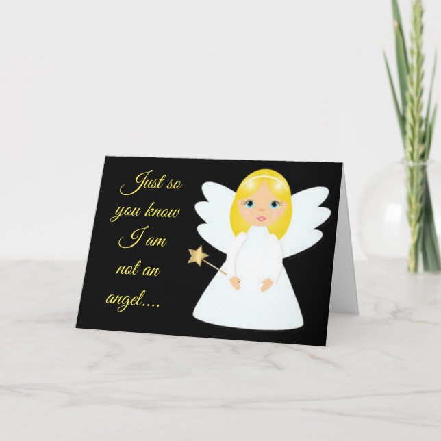 TARJETA FESTIVA **NO ESTOY ANGEL** ¡CELEBRARNOS BAJO MISTLETO! (Anverso)