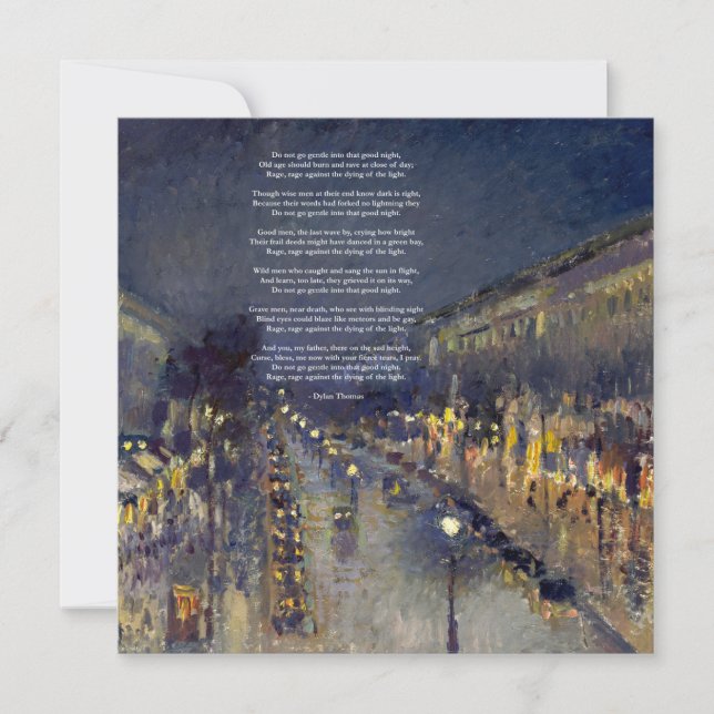 Tarjeta Festiva No se vayan suaves poemas de Dylan Thomas (Anverso)