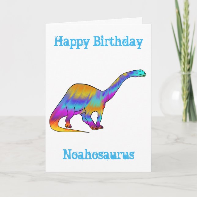 Tarjeta Festiva Noah saurus Rainbow Brontosaurus Dinosaur Añadir n (Anverso)