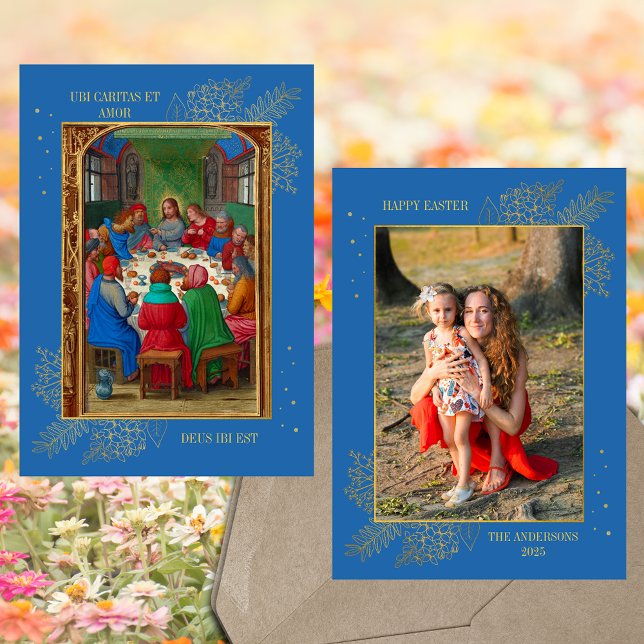 Tarjeta Festiva Noche cristiana pasada Jesús Foto de la familia Pa (Religious Christian Catholic Last Supper Jesus Christ Maundy Thursday Easter Family Photo Card)