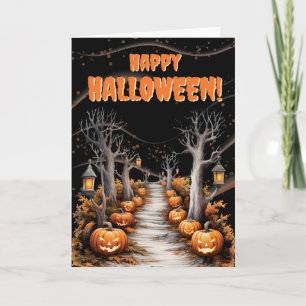 Tarjeta Festiva Noche de Brujas espeluznante Jack-o'Lantern Lane