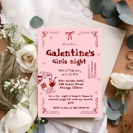 Tarjeta Festiva Noche de chicas de Galentine Dibujada a Mano Fiest