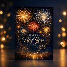 Tarjeta Festiva Noche de Fuegos Artificiales Dorados Año Nuevo