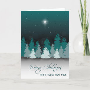 Tarjeta Festiva Noche de invierno con la estrella de Belén