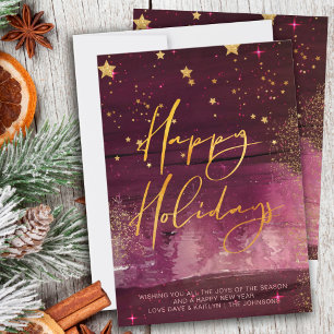 Tarjeta Festiva Noche de invierno estrellada Felices Fiestas Rubí