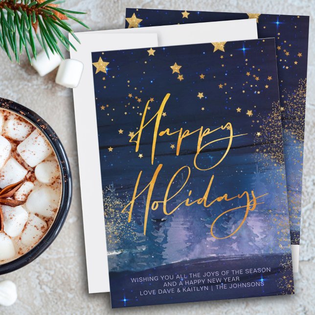 Tarjeta Festiva Noche de invierno estrellada Felices vacaciones Az (Subido por el creador)