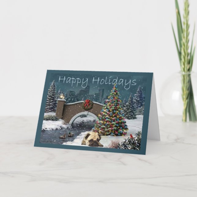 Tarjeta Festiva Noche de Navidades de Pug (Anverso)