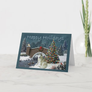 Tarjeta Festiva Noche de Navidades Husky Siberiano