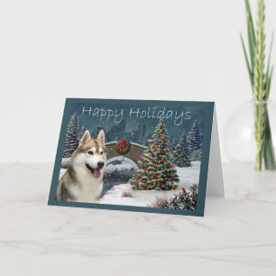 Tarjeta Festiva Noche de Navidades Husky Siberiano